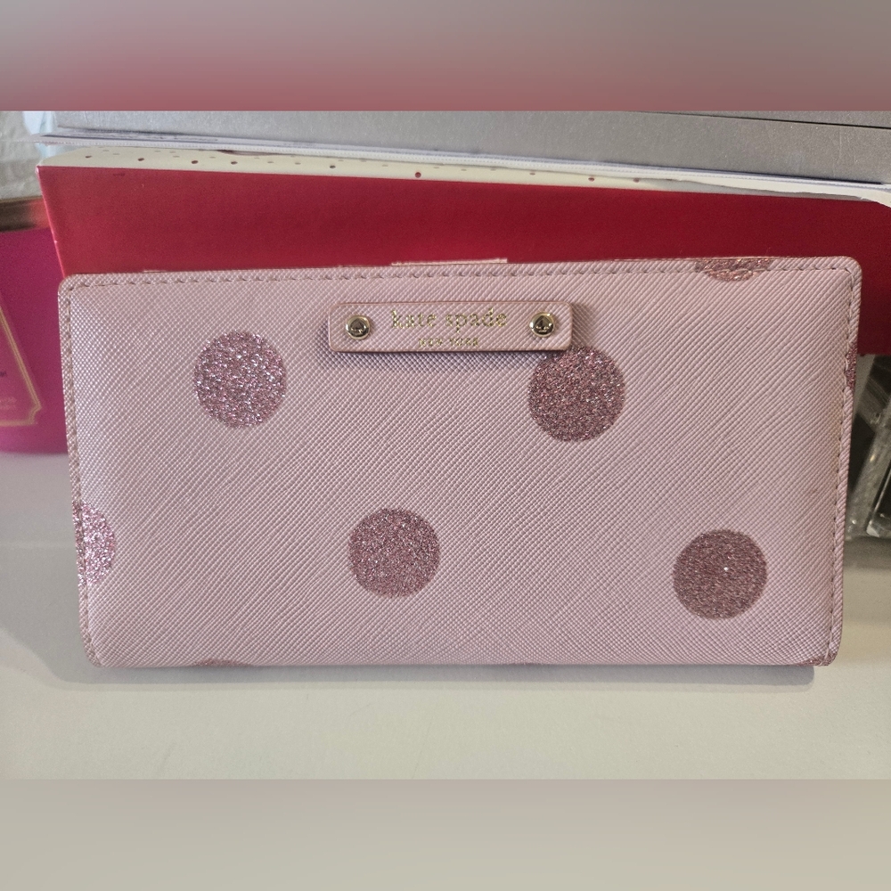 Kate Spade Pink Glitter Polka Dot Wallet